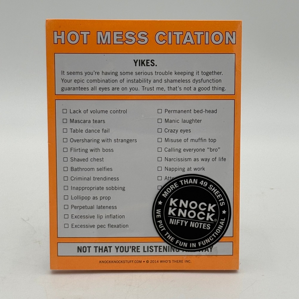 Knock Knock Nifty Notes Hot Mess Citation Notepad Gag Gift 50 Sheets Orange